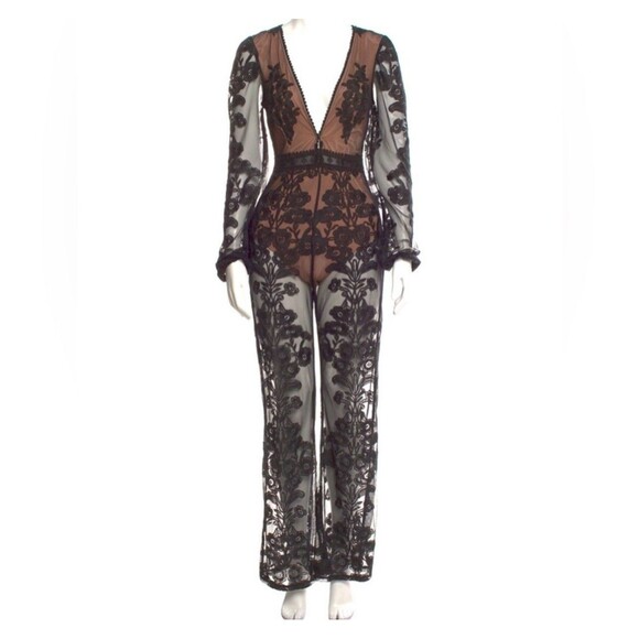 New For Love & Lemons x Free People Temecula Sheer Black Lace Jumpsuit XL - Picture 4 of 8